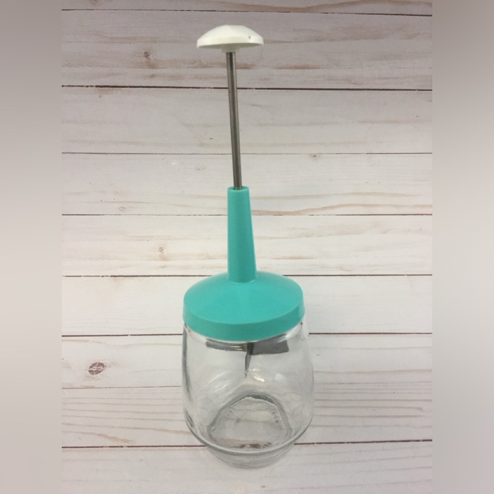 Vintage Food Nut Chopper Turquoise Teal Steel Federal Glass Housewares Manual